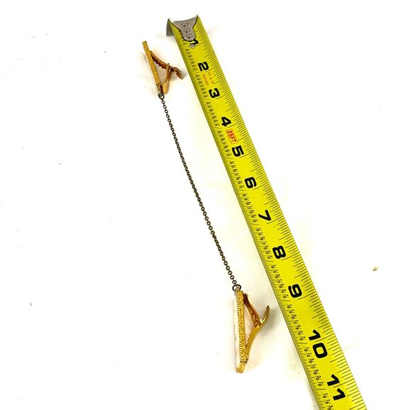 Vintage Sweater Clip Mother of Pearl Gold-Tone Grandma Core Chain - Picture 6 of 6